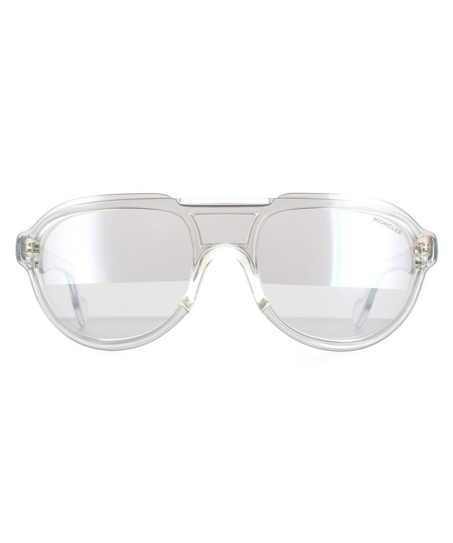 Moncler Round Unisex Crystal Grey Mirror  ML0055  ML0055 are a sleek round design crafted from lightweight acetate. The double bridge adds extra comfort while the Moncler logo features on the temples for authenticity.