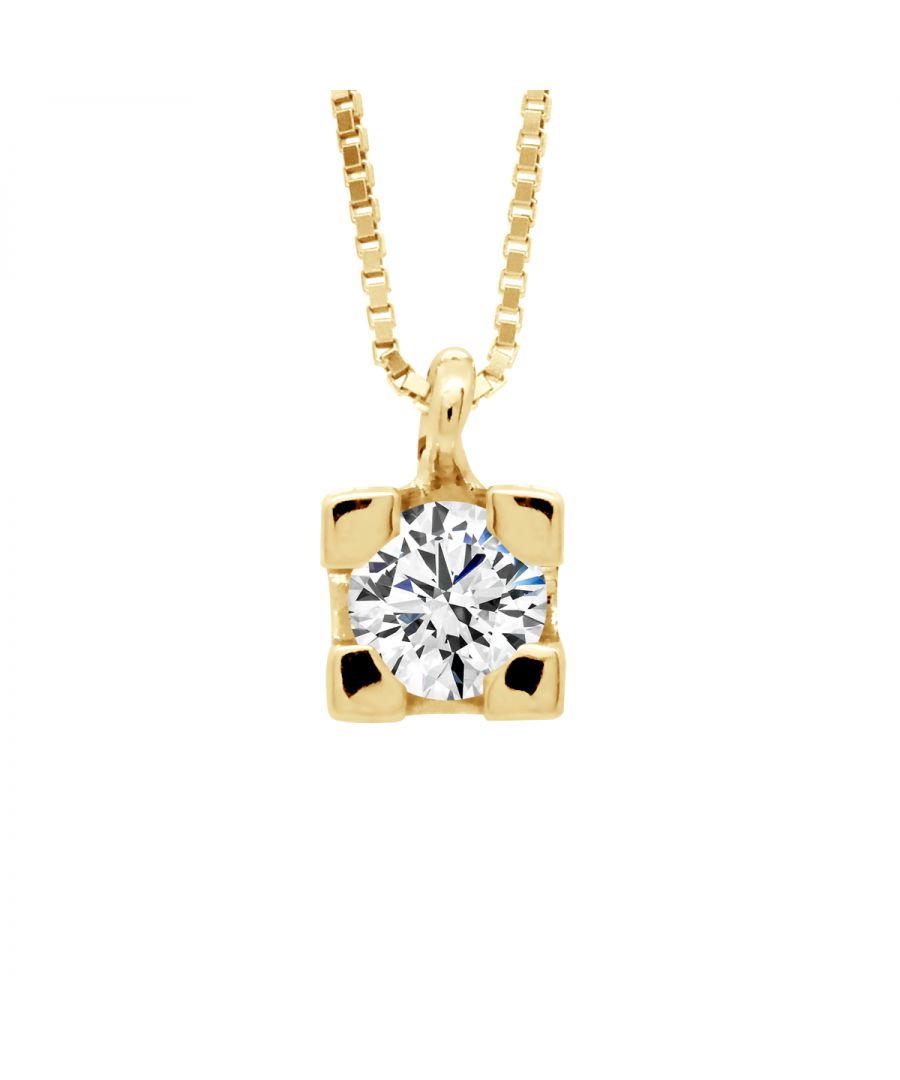 Necklace Solitaire - Diamonds 0,20 Cts - HSI Quality - Venetian Style chain Gold - Length 42 cm, 16,5 in - Our jewellery is made in France and will be delivered in a gift box accompanied by a Certificate of Authenticity and International Warranty