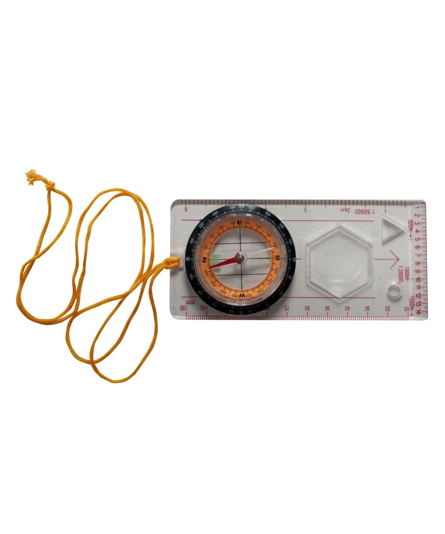 50% Plastic, 50% Polyester. Trespass branded compass. Magnifier. Millimetre rule. 1:50,000 scale and 1:25,000 scale.