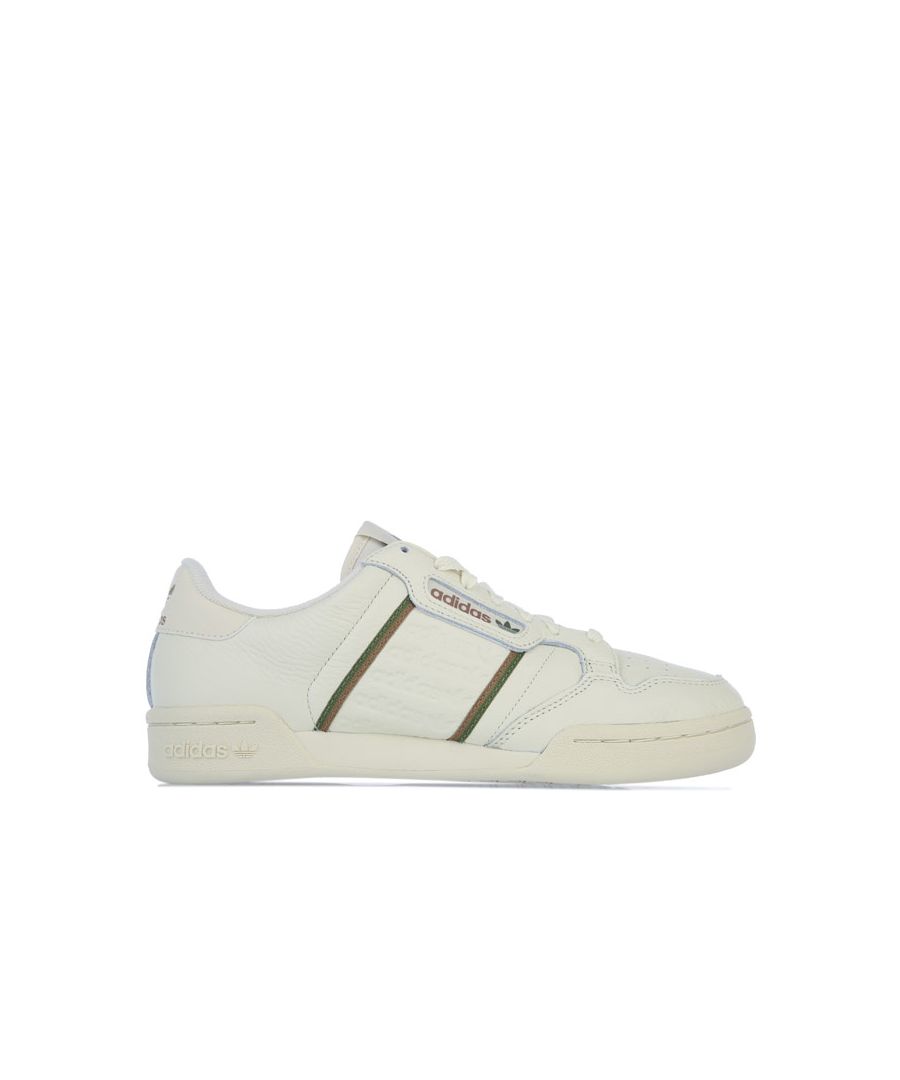 Mens adidas Originals Continental 80 Trainers in sand.- Leather upper with webbing stripe. - Lace closure.- Lightly padded ankle.- Woven Trefoil brand patch on tongue.- Heel patch with debossed Trefoil logo.- Lightly cushioned footbed.- EVA midsole.- Flexible split rubber cupsole.- Leather upper  Textile lining  Synthetic sole.- Ref.: FU9784