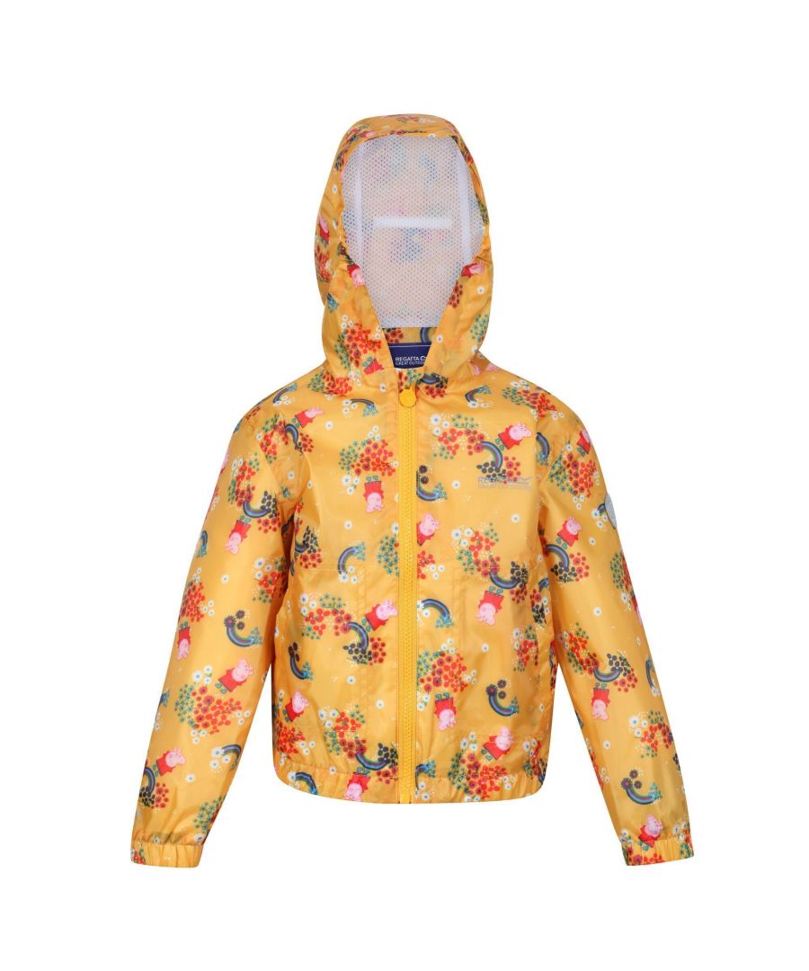 regatta childrens unisex childrens/kids muddy puddle peppa pig floral hooded waterproof jacket (glowlight yellow) - multicolour - size 3-4y