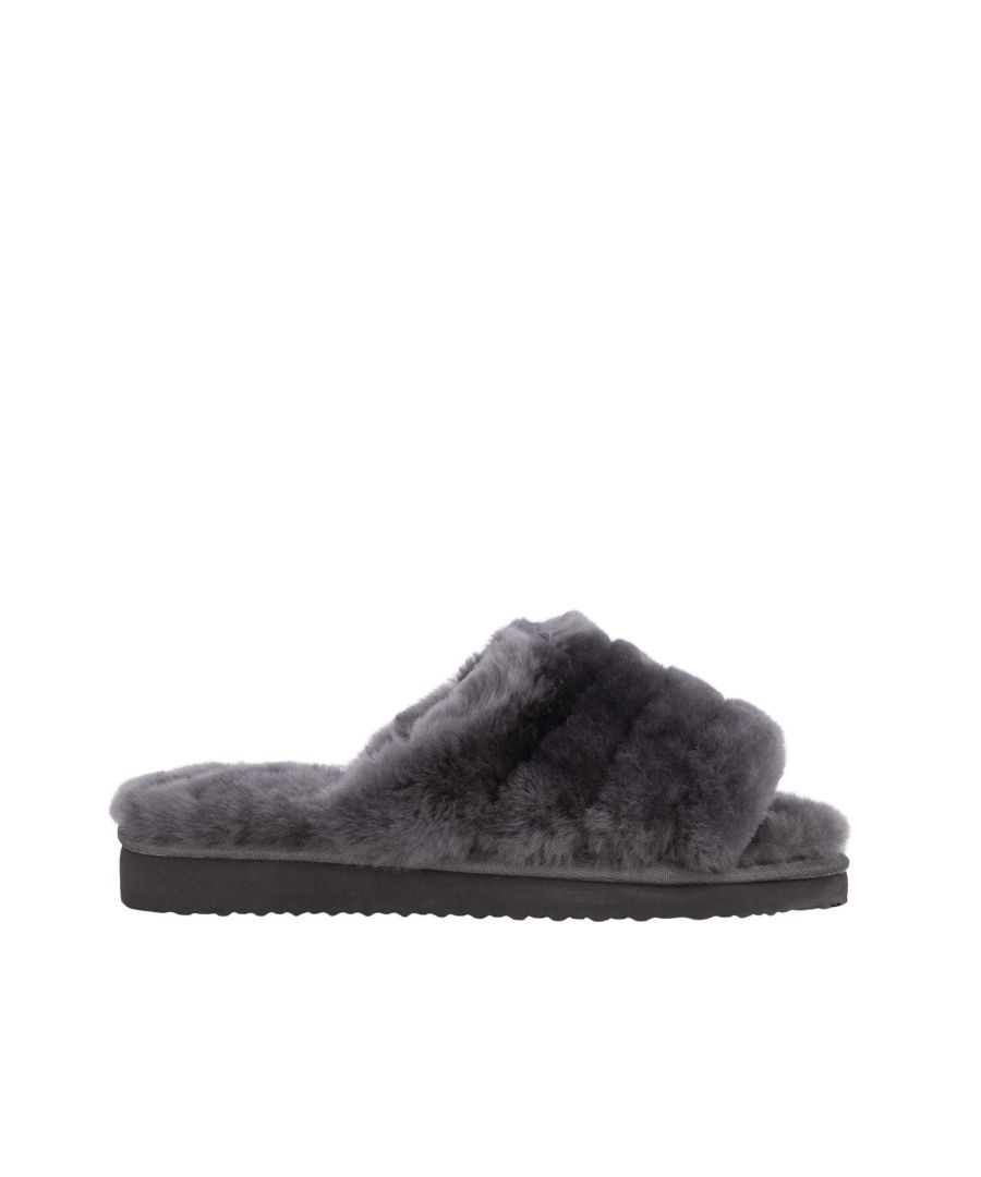 This beautiful slider is a luxurious sheepskin fusion of slipper and slider. Set on a wonderfully lightweight platform with durable outsole.\n\nThe best value, most unbelievably comfiest, warmest, sheepskin sliders in the world\n100% Australian Sheepskin\nSoothingly comfy\nSheepskin lining\nSheepskin insole\nRubber outsole\nAvailable in Grey and Chocolate.\nLimited supply available!