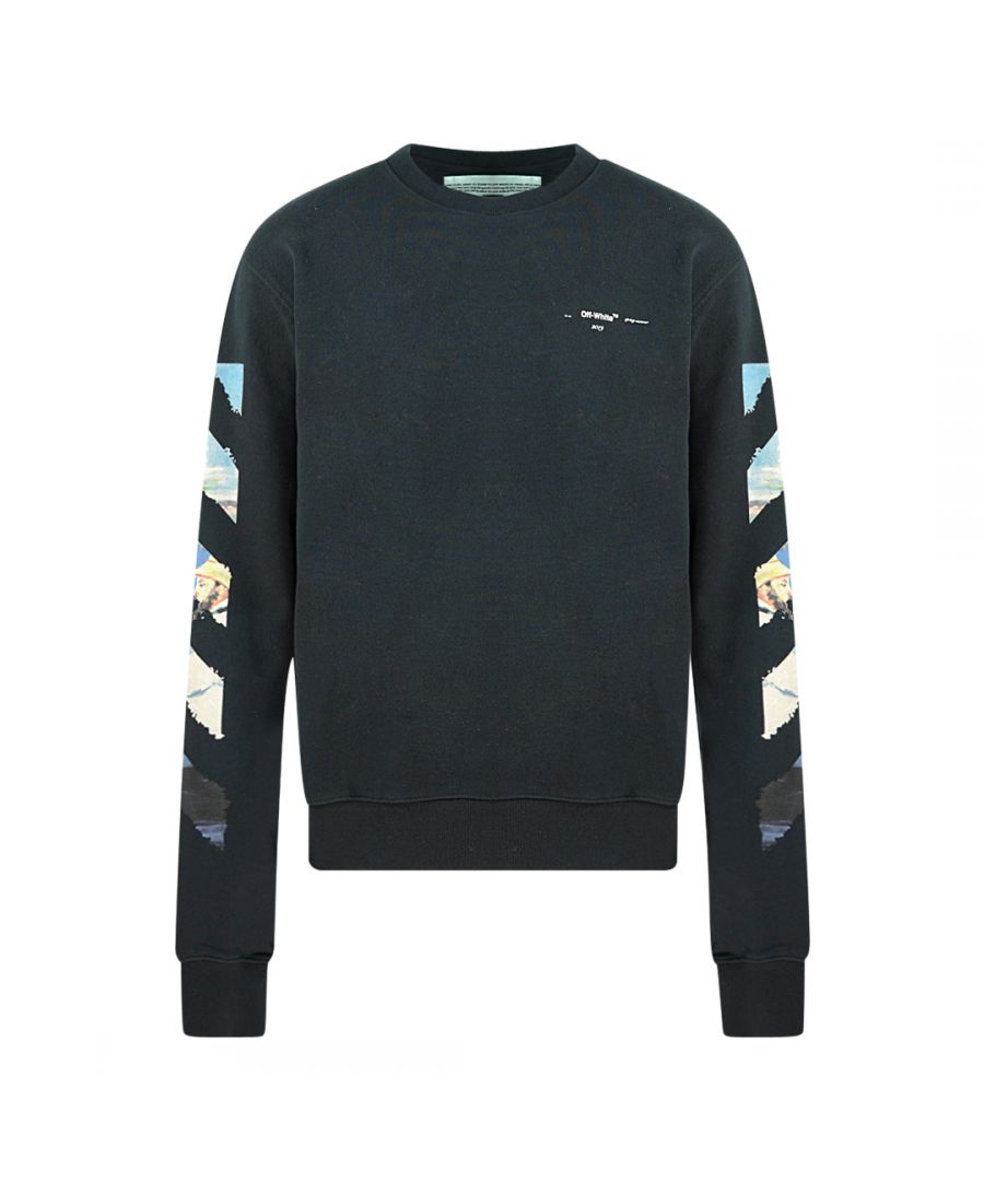 Off-White Colour Painting Diag Black Sweatshirt. Off-White Black Jumper. Small Logo On Chest. Elasticated Sleeve and Hem Endings. 100% Cotton. Style Code: OMBA025R190030121088