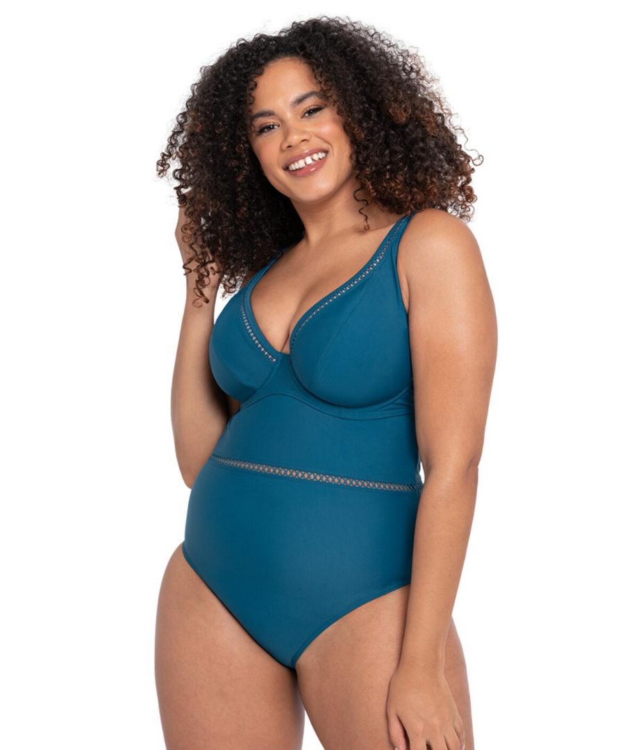 Curvy Kate Womens First Class Plunge Swimsuit - Blue Nylon - Size 34FF