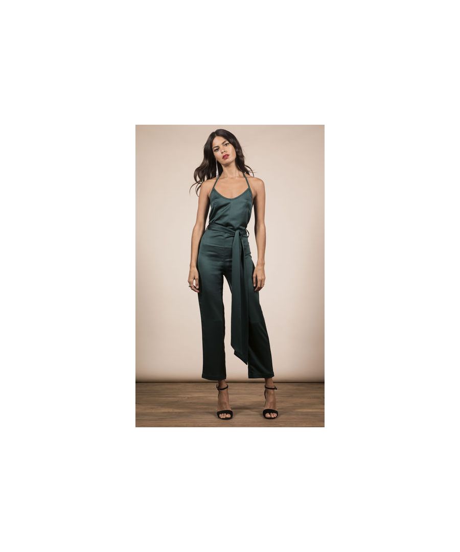 3/4 trouser length jumpsuit, fitted, with waist sash