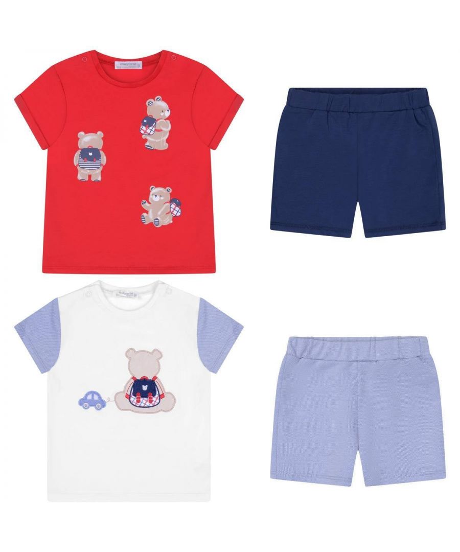Mayoral Baby Boys Red, White & Navy Cotton Shorts Sets (4 Piece) - Size 2-4M