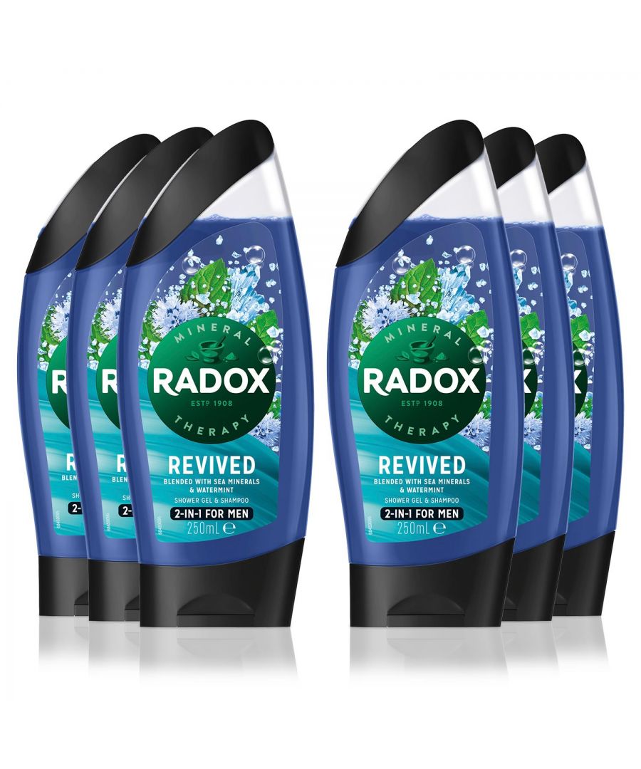 Radox is packed full of natural herbs to provide the sensual stimulation you want, whether its relaxation, stimulation, or muscle pain relief, Radox has the formulation for you. Radox Shower Gel fragrance combinations are specially designed to unleash a mood, whether you want to be energised or refreshed, uplifted or soothed.\n\nFEEL REVIVED: Enjoy reviving shower gel with an infusion of fresh Mint & Tea Tree Tree to make you feel more like your real self again.  The energising  Mint & Tea Tree fragrance will cleanse your skin and stimulate your senses. Leaving you feeling refreshed and revived.\n\nFeatures:\n \nThis shower gel rinses off easily leaving your skin feeling fresh and clean.\nA nature-inspired fragrance to transform your mood. \npH-neutral dermatologically tested shower gel and suitable for all skin types.\nRadox’s signature hook bottle for easy storage in the shower.\nHow To Use: Squeeze out shower gel, and lather on the body.\n \nIngredients: Aqua, Sodium Laureth Sulfate, Cocamidopropyl Betaine, Parfum, Sodium Chloride, Glycerin, Sodium Lactate, Polyquaternium-7, Styrene / Acrylates Copolymer, Sodium Lauryl Sulfate, Citric Acid, Sodium Benzoate, Tetrasodium EDTA, Coumarin, Hexyl Cinnamal, Limonene, Linalool, CI 42090, CI 47005.\n\nSafety Warning: Avoid contact with eyes. In case of contact, rinse thoroughly with water. If rash or irritation occurs, discontinue use.\n\nPackage Includes: 6x Radox Men 2in1 Shower Gel & Shampoo Feel Revived, 250ml