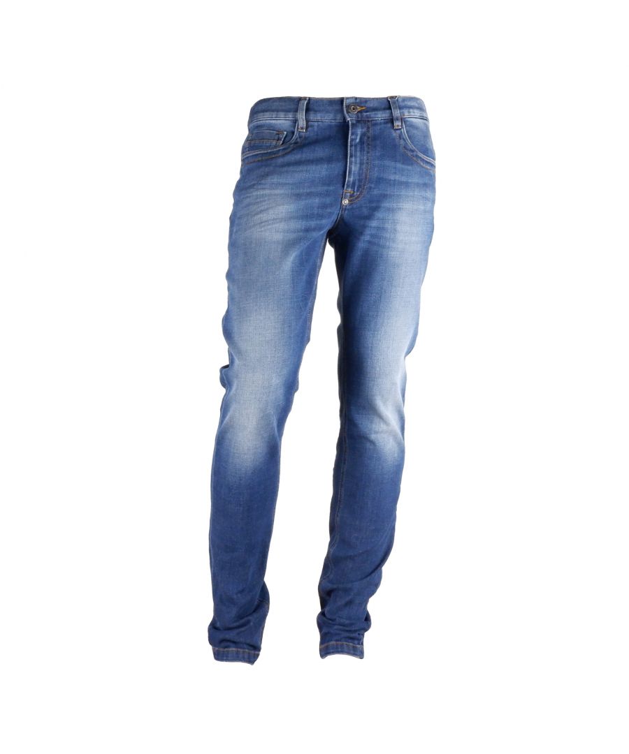 Bikkembergs donkerblauwe jeans, normale pasvorm, 5 zakken, rode Bikkembergs binnenzijde logo