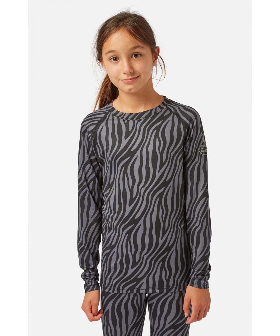 Surfanic Girls Cozy Limited Edition Crew Neck Baselayer Black Zebra - Black & Silver - Size 10-11Y