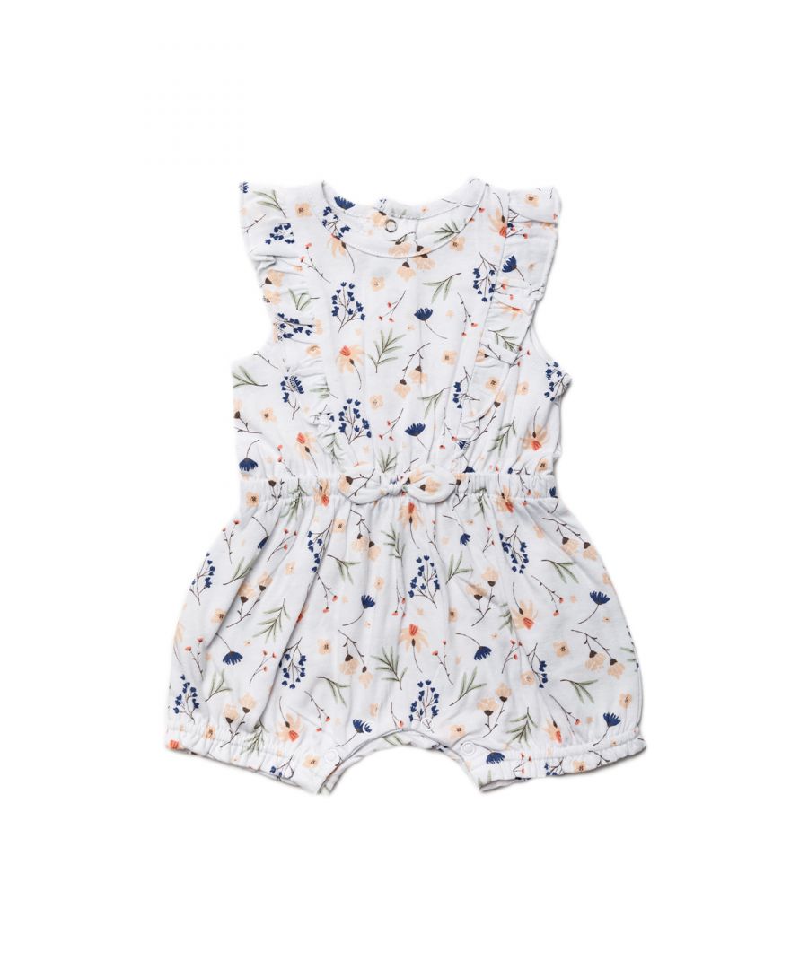 This Miss playsuit features a beautiful floral all-over print. The arms and legs both have frill detailing and a little bow on the waistband. The playsuit is cotton and has popper fastenings, keeping your little one comfortable. The Miss line captures a playful and pretty style for your little one’s wardrobe, This piece would also make a lovely summer gift.