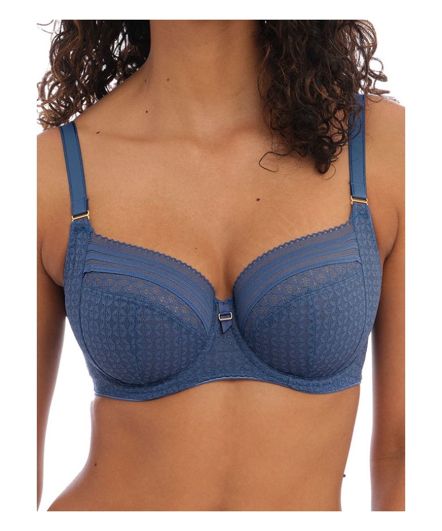 Freya Viva Lace Side Support Bra. Four piece cup with powernet wing and adjustable straps. Product is hand wash only.