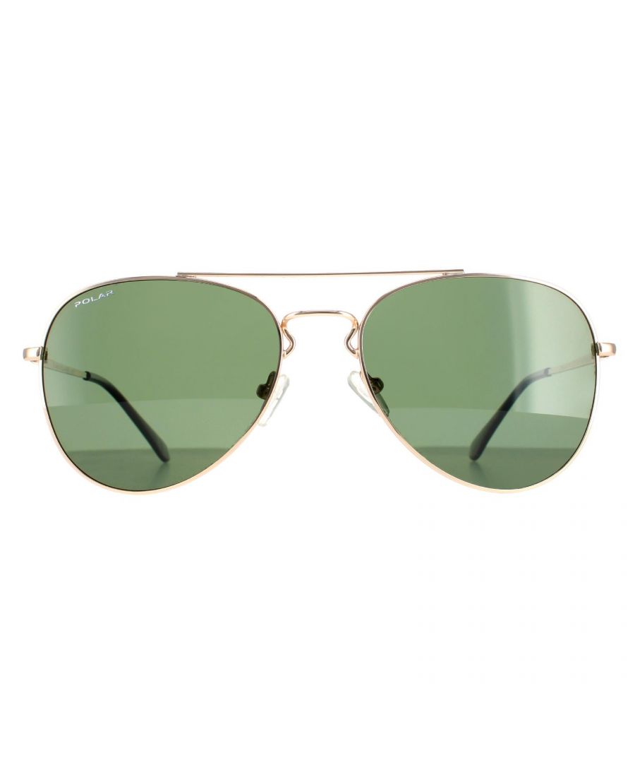 Polar Aviator Unisex Gold Green Polarized Yago  Polar are a stylish aviator style crafted from lightweight metal. The adjustible nose pads, double bridge design and plastic temple tips ensure maximum comfort. The Polar logo is engraved in the temples for brand authenticity.