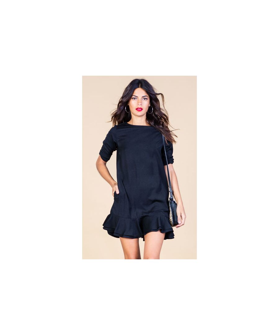 Loose fit mini dress with frill, long sleeves