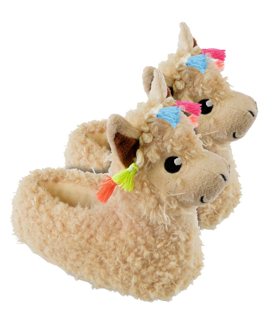 KIDS LLAMA SLIPPERSThese cute and soft llama slippers have a soft boa upper lining. If your child or loved one is a fan of animals, they'll love these llama 3D slippers!They also feature non slip PVC dots to avoid slipping and sliding on tiled or wooden floors.Available in four different sizes: S (9-10), M (11-12), L (13-1 ), XL (2-3)Extra Product Details- Kids Llama Slippers- 3D Animal Slippers- Boys & Girls Slippers- Beige Slippers- Colourful Tassels- Soft and Warm Slippers- S (9-10), M (11-12), L (13-1 ), XL (2-3)