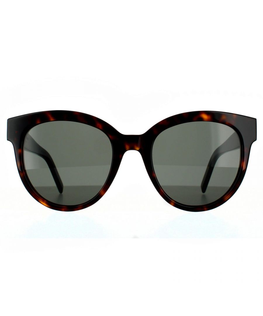 Saint Laurent Round Womens Havana  Grey Sunglasses Saint Laurent are an easy to wear contemporary round style with a chunky acetate frame and metal YSL logo on the temples.