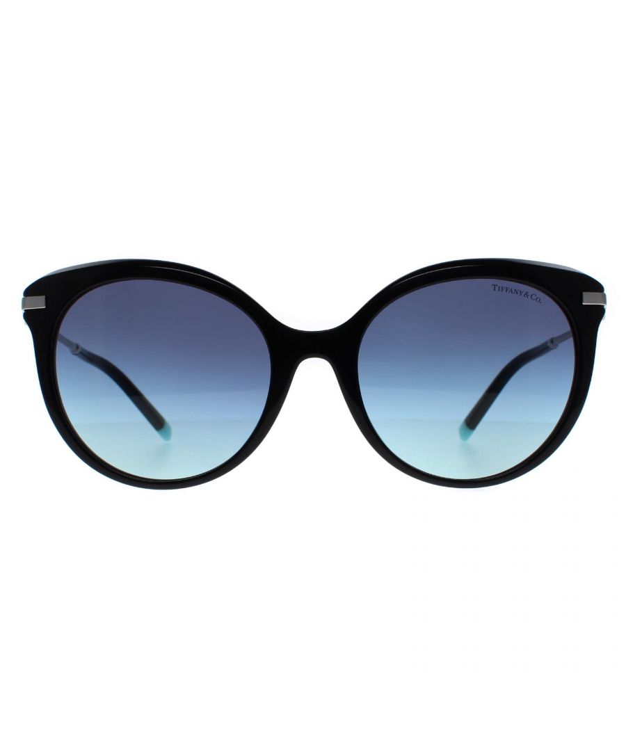 Tiffany Cat Eye Womens Black Azure Gradient Blue TF4189  Sunglasses are a fashionable design crafted from high-quality acetate, these sunglasses are both lightweight and durable, making them comfortable to wear for extended periods. The signature Tiffany & Co. logo adorns the temple tips of these sunglasses, adding a touch of elegance and sophistication to the design.