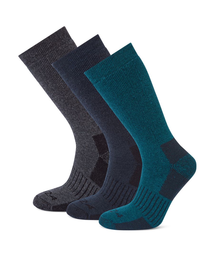 TOG24 Villach 3 Pack Mens Trek Socks Dark Grey Marl/Lagoon Blue/Dark Indigo - Multicolour Wool - Size Medium