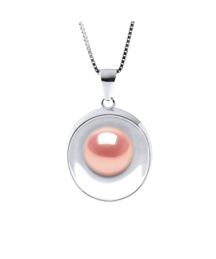 Necklace - Freshwater Pearl button 9-10 mm - Box Chain Rhodium 925 Thousandth - Length: 42 cm - Delivered in a case with a certificate of authenticity and an international guarantee - All our jewels are made in France.