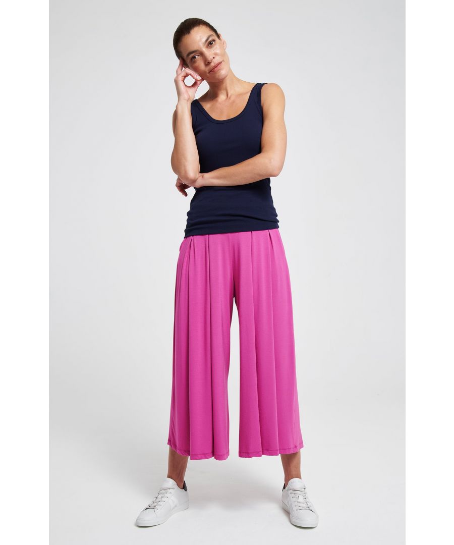 Whenever we wear these we can't help but twirl about. They are the swishiest, most comfortable pants to wear but are also so elegant on. Made with the softest bamboo fabric, the wide leg and high waist is unbelievably flattering. From daytime pottering to dinners out, these pants have you covered.\n\nMade with 95% Bamboo Viscose, 5% Elastane\nUnrivalled softness and great for sensitive skin\nNaturally sweat-wicking and breathable\nFrom sustainably managed forests\nOeko-Tex certified no nasties in the dyeing process\n\nApprox Inside Leg Lengths\n\nXS - 56cm / 22