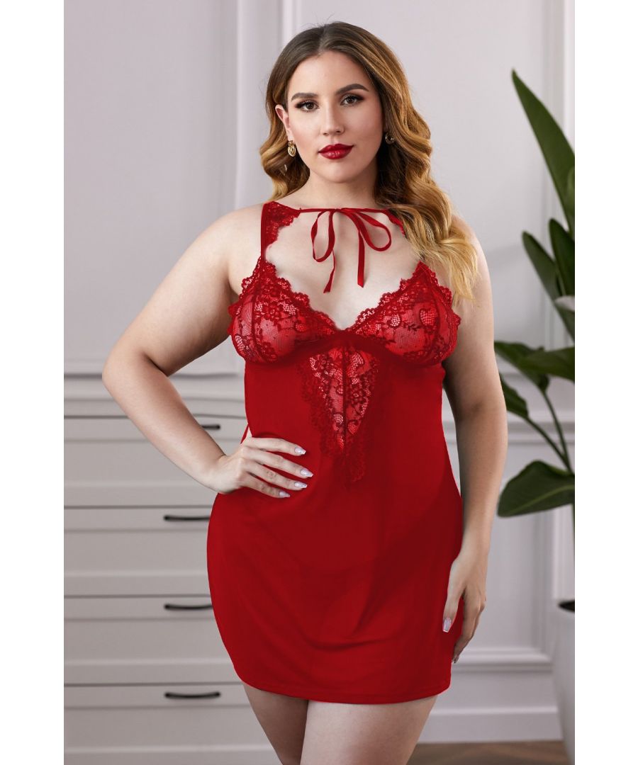 Image for Azura Exchange Red Lace Splicing Mesh Plus Size Lingerie