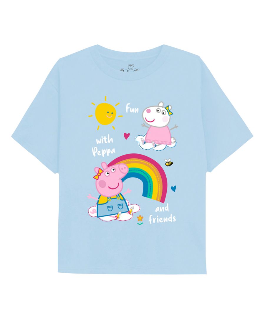 peppa pig girls rainbows & friends long-sleeved t-shirt (light blue) cotton - size 5-6y