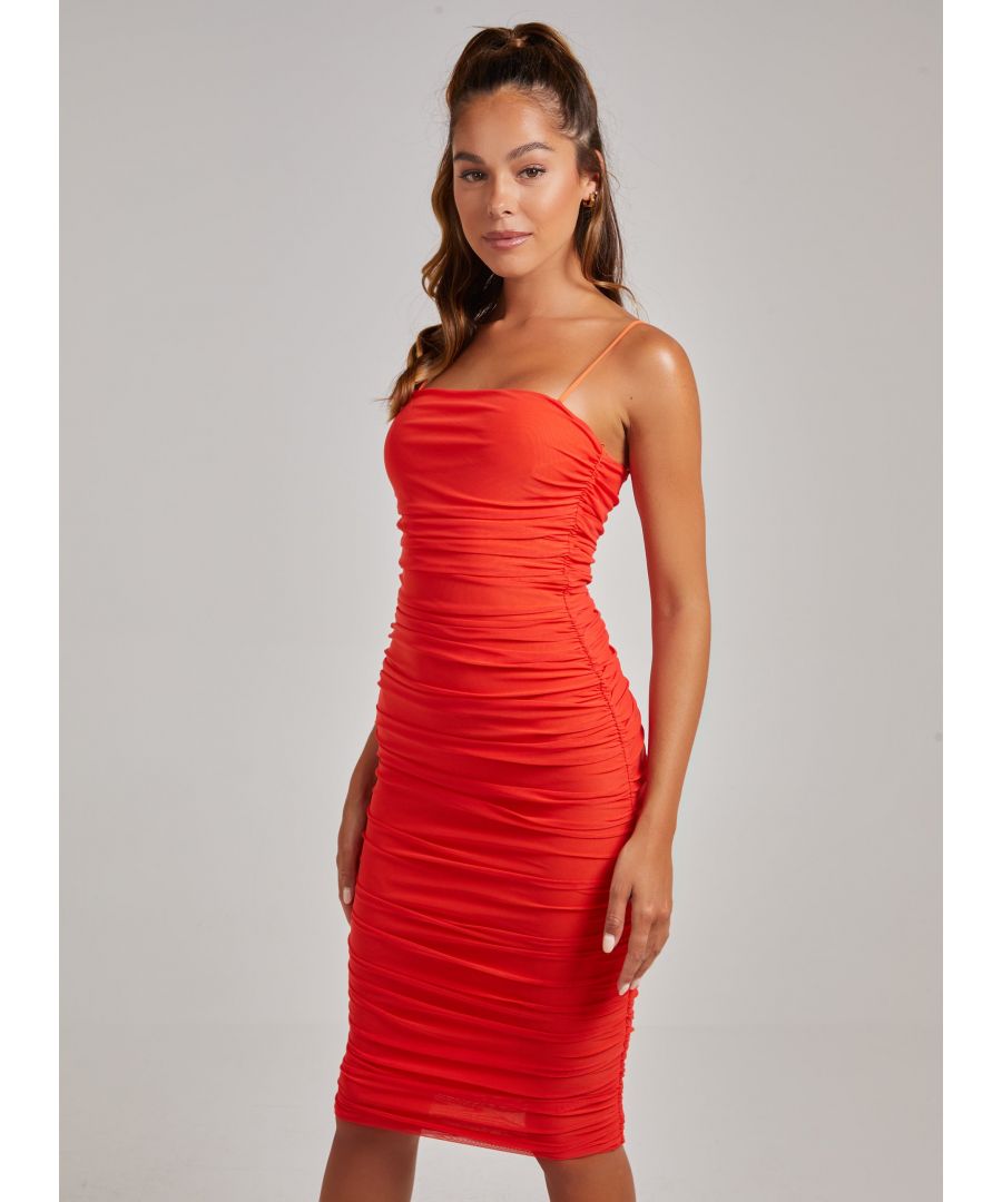 Feel sexy in this figure flattering midi dress. Pair with heels for an effortless out-out fit. 95% Polyester, 5% ElastaneMade in MoroccoWash With Similar ColoursIron On ReverseDo Not Dry CleanModel wearing size 6Model height: 5'8