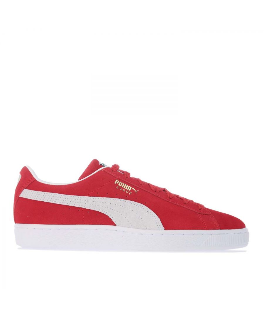 Puma Suede Classic XXI Trainers in high risk red - puma white.- Leather and suede upper.- Lace fastening.- Low-rise silhouette in a red and white colourway.- Puma branding on the sidewall.- Rubber sole.- Leather and suede upper  Textile lining  Synthetic sole.- Ref:37491502