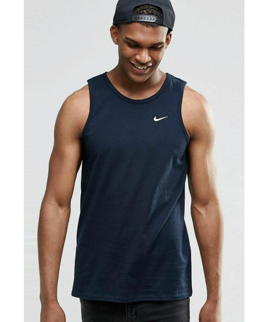 Nike Embroidered Swoosh Mens Athletic Gym Vest Tank Top in Navy Cotton - Size Small