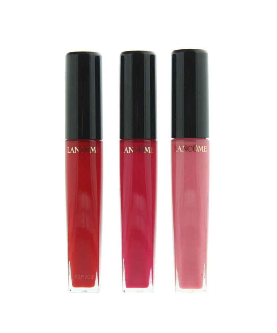 Lancome 3 X Lip Gloss is a comfortable balmy base yet pigmented for buildable colour with a subtle, shiny finish without feeling dry or sticky. This set of 3 lip gloss  gives you the possibility to choose the colour you want for any special occasion.