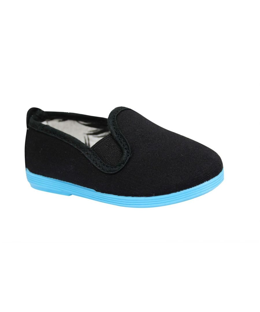 Flossy Style Luna Kids Espadrille Slip On Plimsolls Shoes 5577 Black Blue