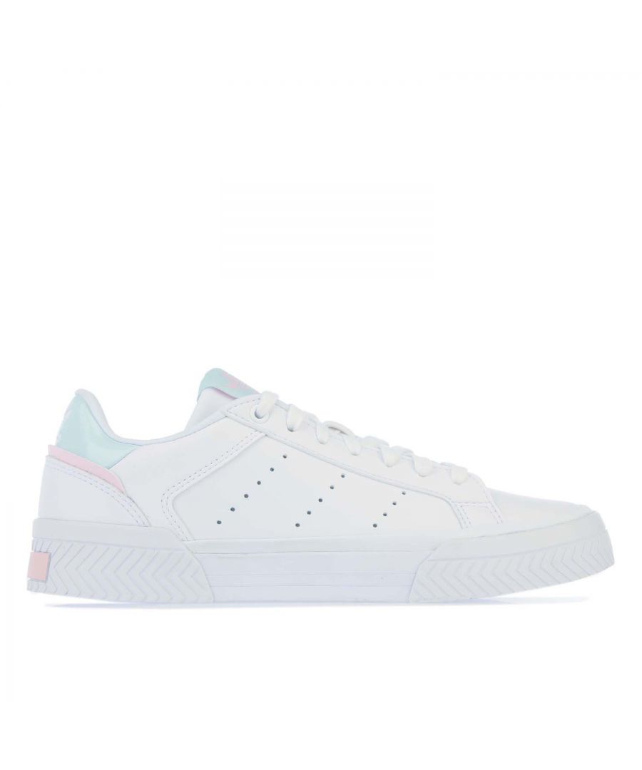 Womens adidas Orginals Court Tourino Trainers in white.- Synthetic and Textile upper.- Lace-up fastening. - Trefoil logo to heel and tongue.- Pops of colour and top metal eyelets.- Rubber outsole.- Synthetic and Textile upper  Textile lining  Synthetic sole. - Ref.: GW4820