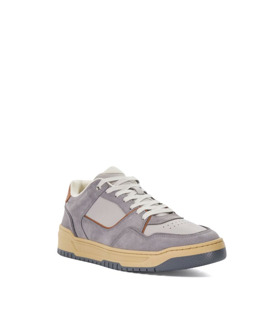 Dune London Mens Tainted - Leather Trainers With Suede Trim - Grey Leather (archived) - Size UK 8