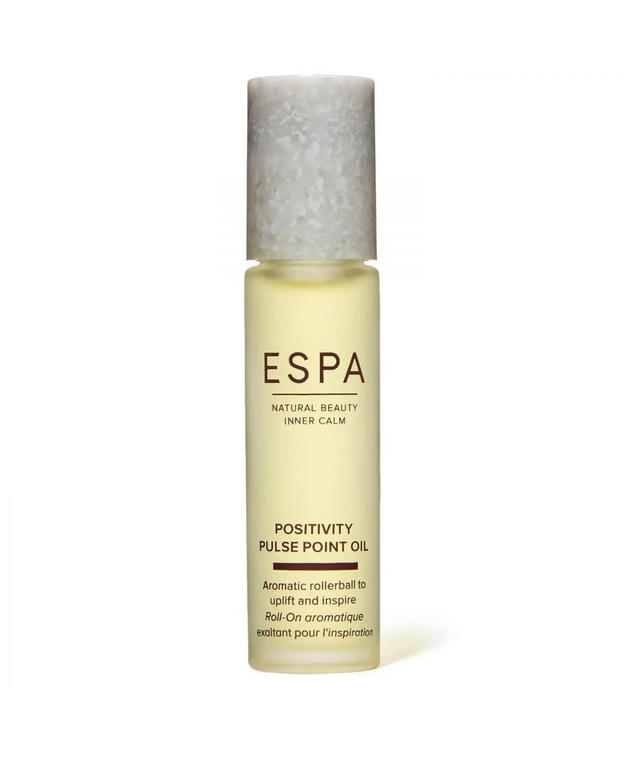 Discover the mood-lifting capacity of aromatherapy with natural skincare and premium beauty brand ESPA’s Positivity Pulse Point Rollerball; a luxurious and fragrant blend of botanical oils that offer a ‘pick-me-up’ through olfactory relief.\n\nEncapsulated in an easy-to-use, portable tube, topped with a roller-ball applicator, the aromatic oil strives to inspire an air of positivity, wherever and whenever you need a reinvigorating boost. Marrying citrusy notes of Orange Peel and Bergamot with floral accents of Jasmine essential oil, the formula stimulates the senses with its energising and uplifting aroma, offering an instant reprieve from life's daily stresses.\n\nSimply glide over your pulse points and breathe in the naturally-derived fragrance to relax and unwind.