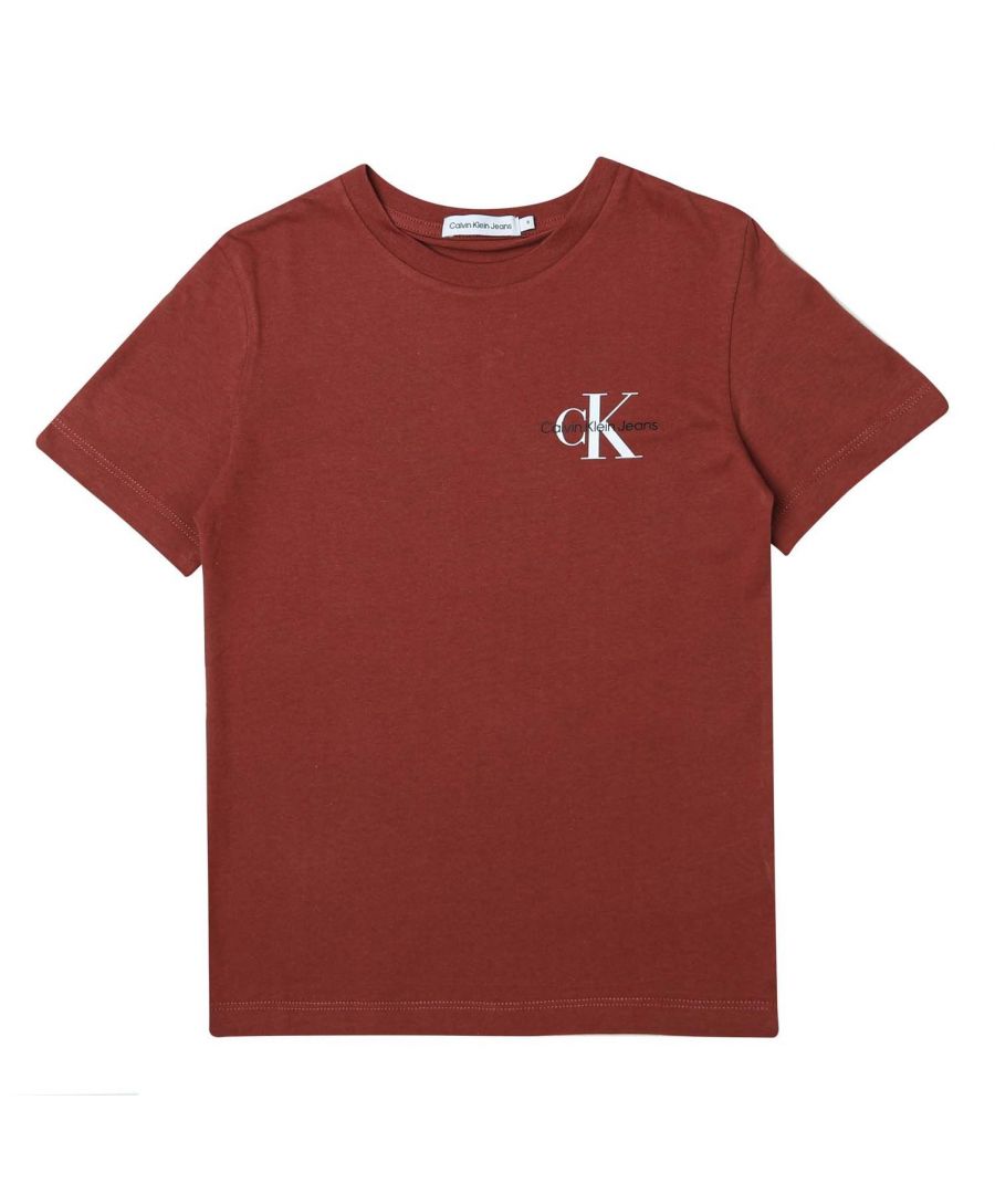 Junior Boys Calvin Klein Organic Cotton T- Shirt in red.- Crew neckline.- Short sleeves.- Calvin Klein Jeans logo at the chest.- Regular fit.- 100% Cotton.- Ref:IB0IB01231XLNJ