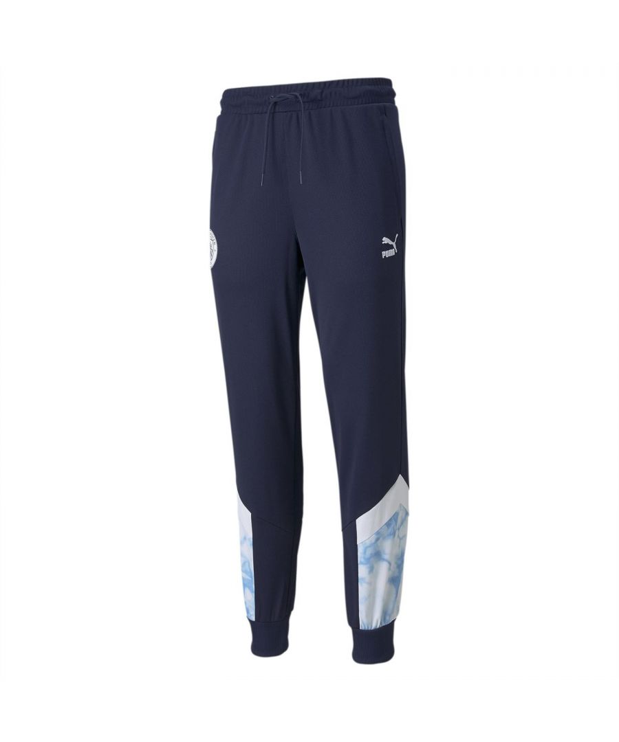 PUMA MCFC Icon Performance Tracksuit Bottoms Unisex Adults Crafted in a block coloured style with an elasticated waist and ribbed cuffs for a snug fitting. Then further featuring a drawstring adjustable waistline and the signature Puma branding for a sporty appeal.