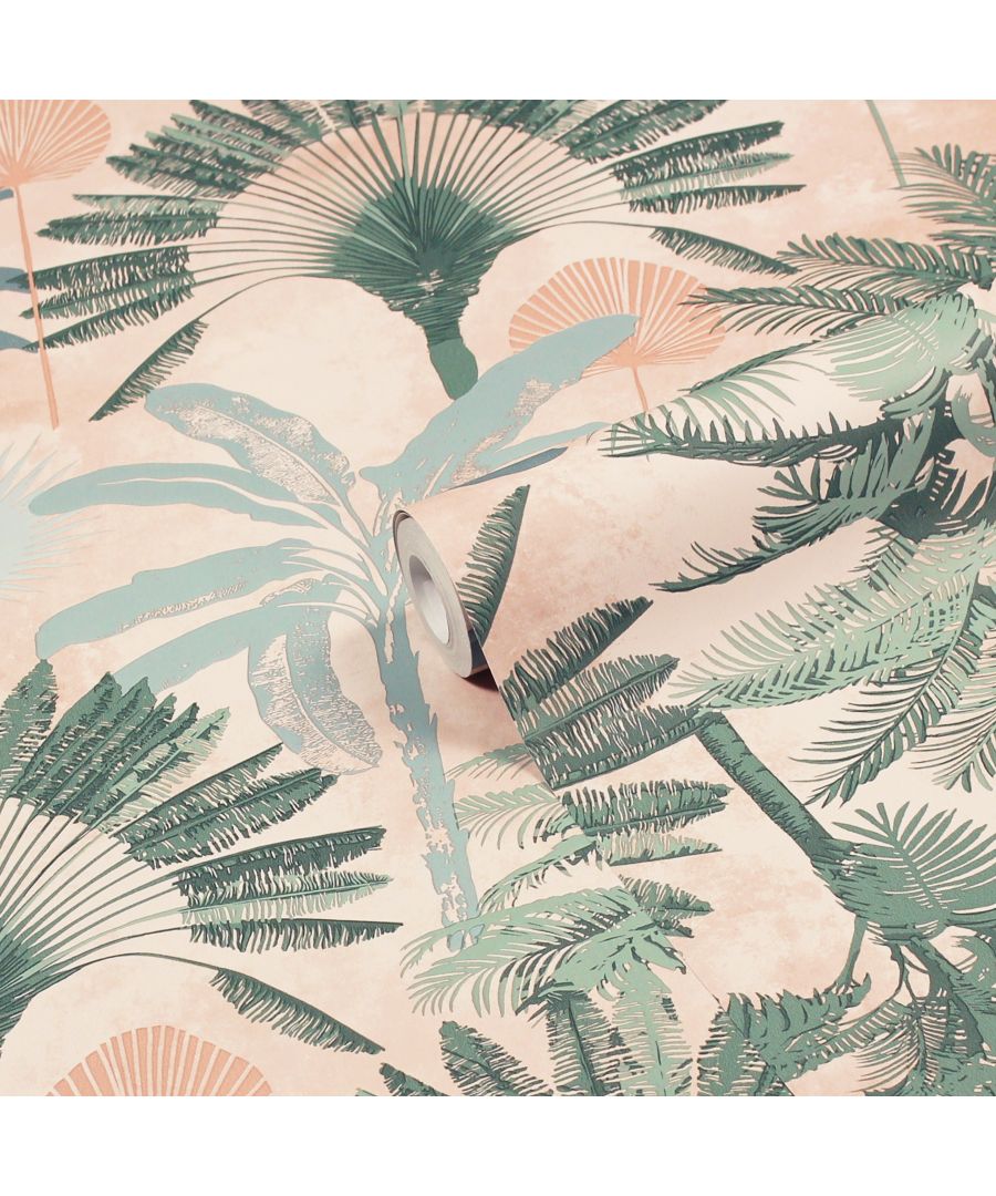 Majestic palm trees in their many individual forms creates this beautiful, romantic wallpaper which will instantly transform your space. Taking elements of the outdoors and bringing them to life with a mix of rich and pastel greens creating a beautiful tropic jungle setting. A soft dusky pink colour palette sits behind the tropical design. This wallpaper is a paste the wall application; simply paste the wall, hang your paper, and leave to dry. Each roll is 10m long and 52cm wide. Pattern repeat: 53cm Straight Match. Our Majestic Palm wallpaper can be used to paper the whole room or to create an eye-catching feature wall. This wallpaper is also wipeable so that any light marks can be dabbed away.