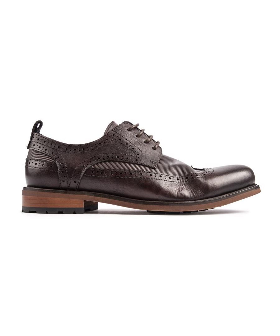 These Men's Brown Sole Crafted Bobbin Lace-up Brogue Shoes Are Manufactured In A Small Private Factory And Have A Bespoke Washed Leather Upper, Featuring Hand Stitched Wingtip And Hole Punched Brogue Detailing And A Textile Heel Pull Tab. These Exclusive, Hand Finished Shoes Have A Soft Leather Lining And A Synthetic Branded Sole With A Black Grip.
