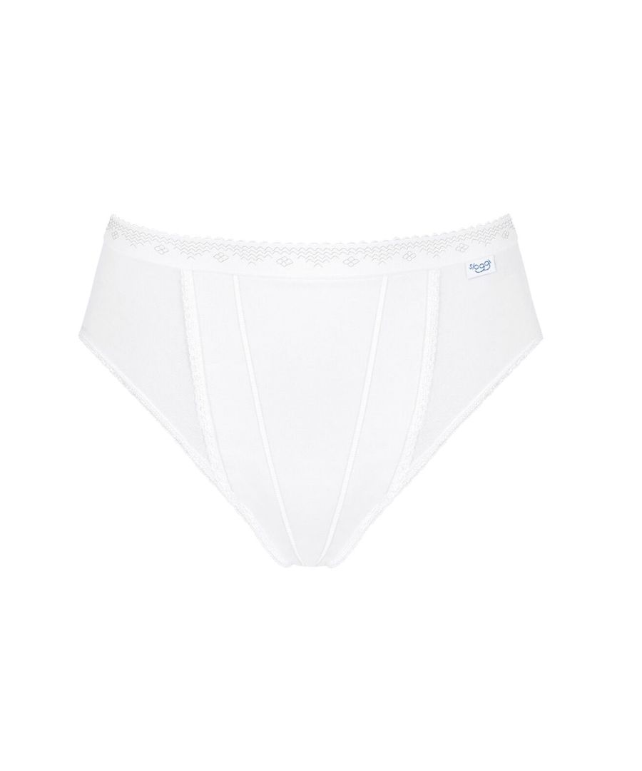 Sloggi Control High Leg Briefs. Made with a soft cotton and featuring lace detailing. This product is recommended as hand wash only.