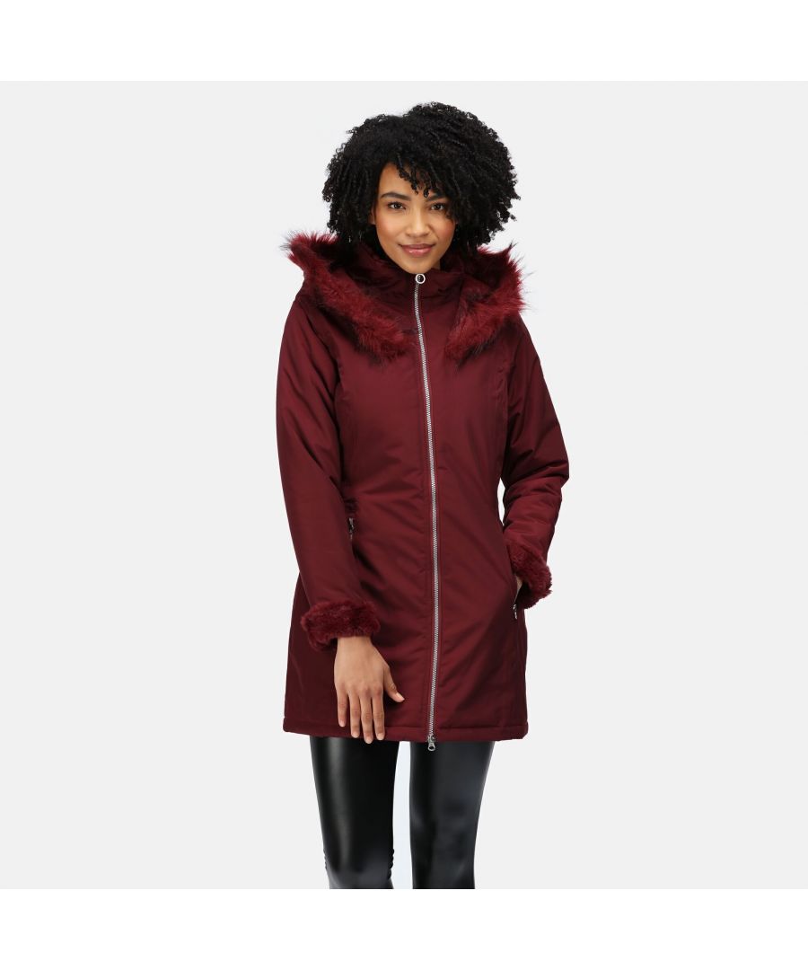 Material: 100% Polyester. Fabric: Taslan, Woven. Design: Logo. Trim: Faux Fur. Fabric Technology: Breathable, DWR Finish, Isotex 5000, Thermo-Guard, Waterproof. Taped Seams. Neckline: Hooded. Sleeve-Type: Long-Sleeved. Fastening: Full Zip.