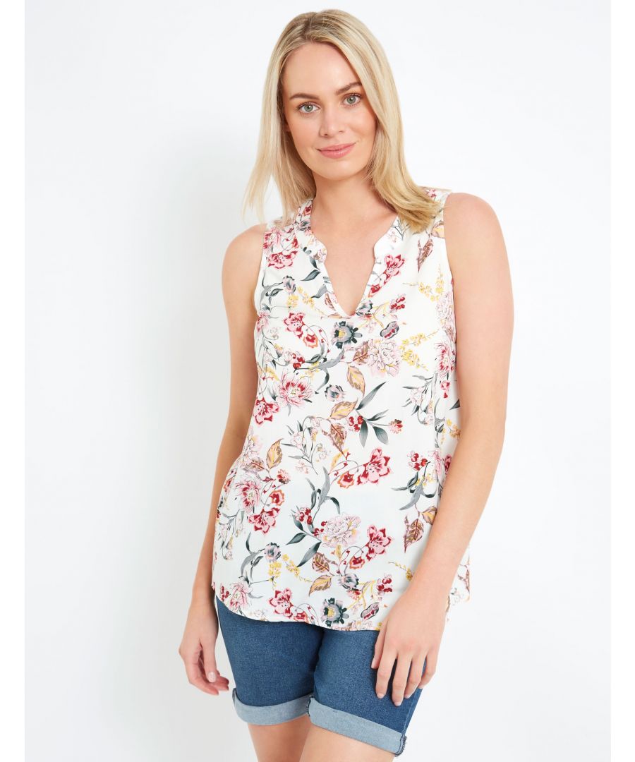 Ideal for the Summer, pair with pants and sandals for a classic look.SleevelessNotch NeckAll Over PrintLightweight FabricMaterial:  100% VISCOSE