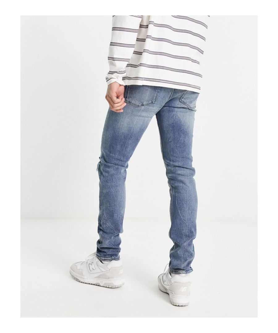 Skinny jeans by ASOS DESIGN Distressed finish Regular rise Belt loops Five pockets Skinny fit  Sold By: Asos