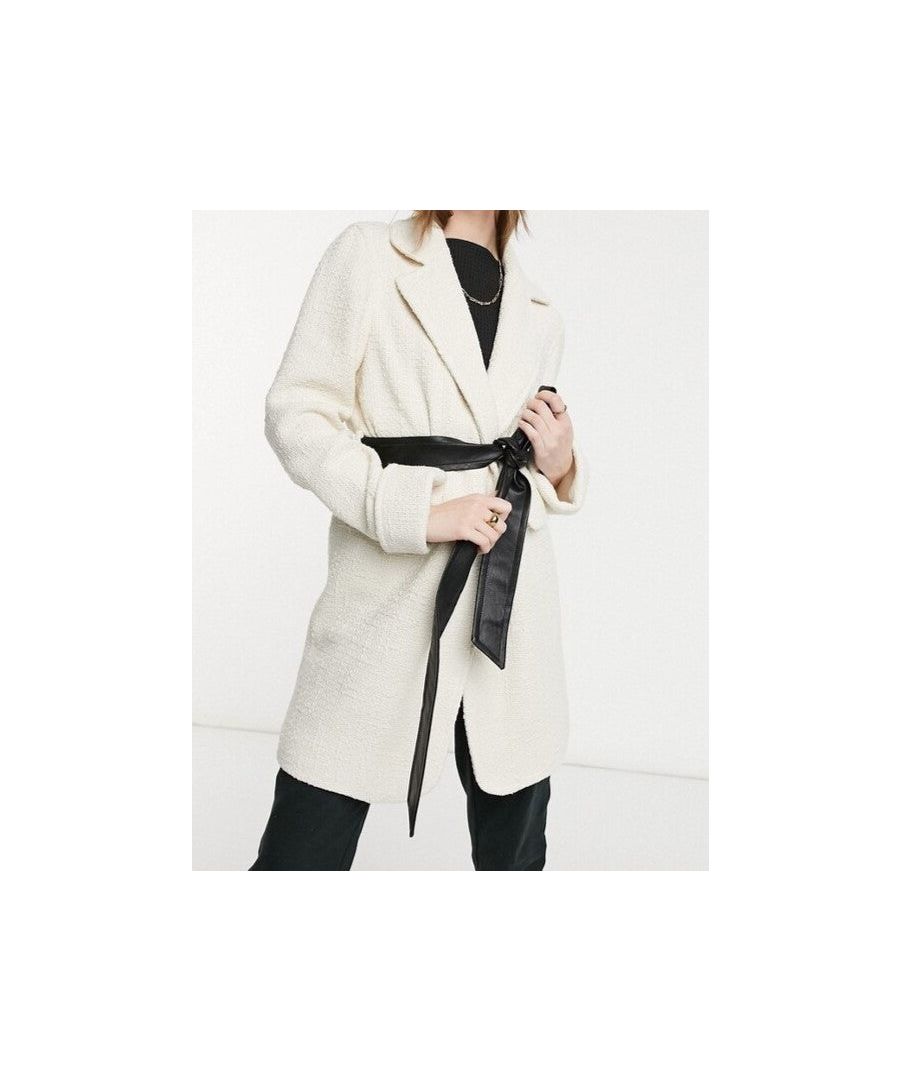 helene berman womens ruth coat with pleather belt in cream - size 12 uk