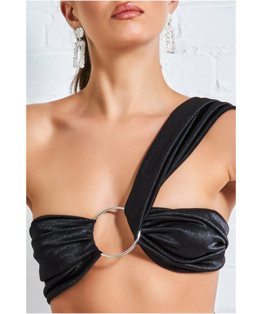 Goddiva Womens Ring Detail Bralette - Black - Size 8 UK