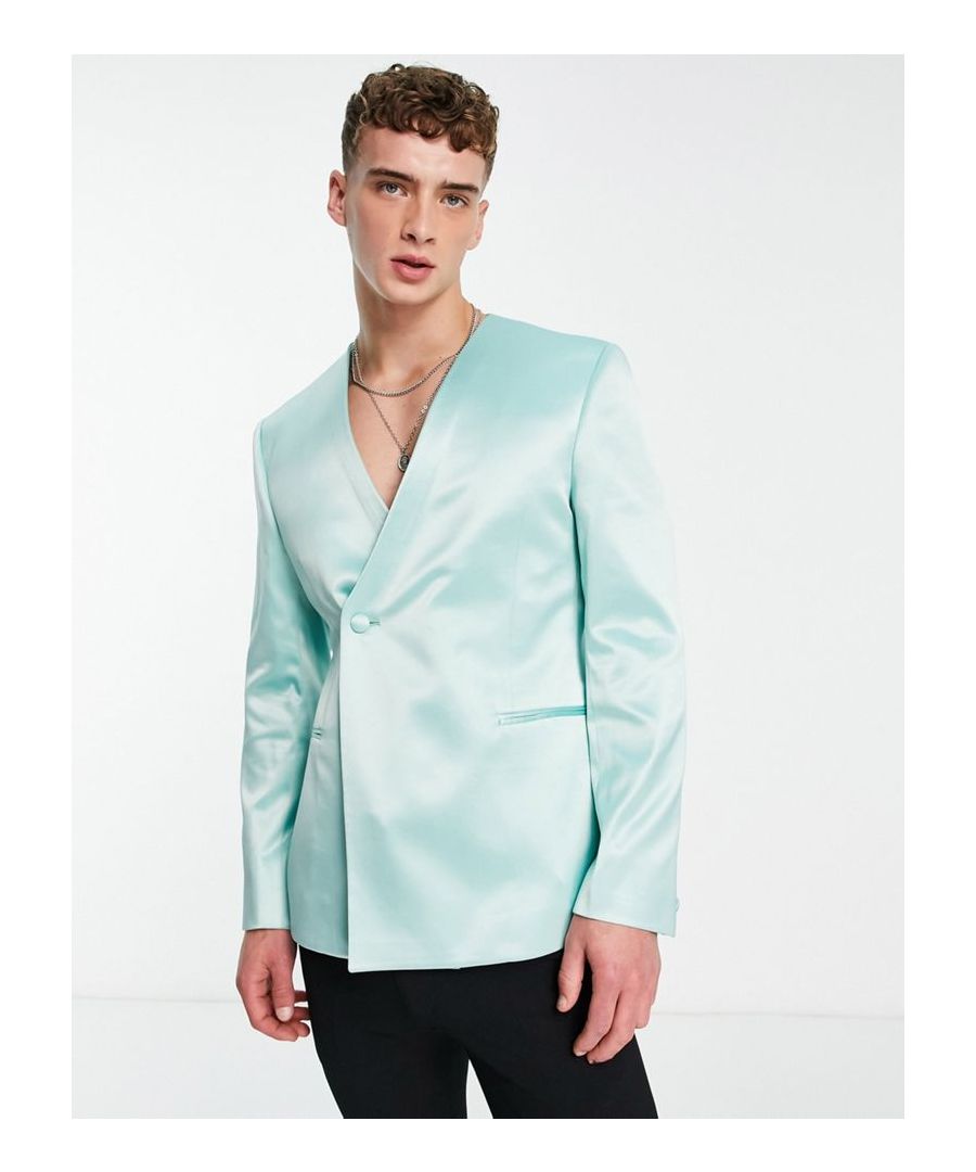 Suits by ASOS DESIGN Serving business chic Collarless style Padded shoulders Single button fastening Slim fit Sold By: Asos