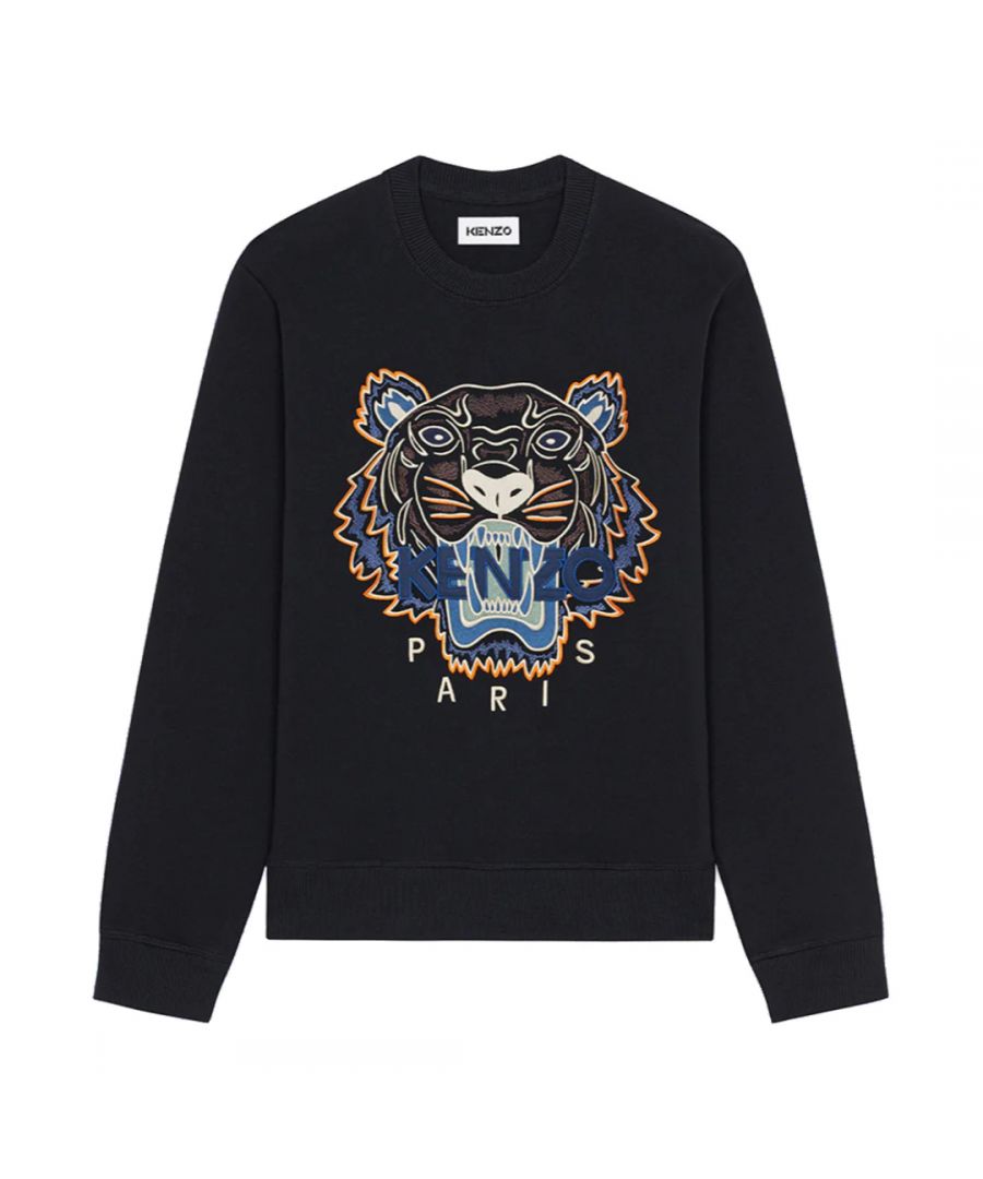 The Tiger Original Sweatshirt by Kenzo imposes its style thanks to the timeless Kenzo tiger embroidery, in large to the chest centre. This Kenzo, must have, adds character to any look. This sweatshirt has been crafted from 100% organic cotton, aiding for a sustainable style.\n\nMeasurements in INCHES :\n\n\n\n KENZO\n Shoulders width\n Chest\n Waist\n Sleeves length\n Total Height\n\n\nXS\n15.3\n37\n35.4\n7.5\n26.4\n\n\nS\n16.1\n38.6\n37\n7.9\n26.8\n\n\nM\n16.9\n40.1\n38.6\n8.3\n27.1\n\n\nL\n17.7\n41.7\n40.1\n8.6\n27.5\n\n\nXL\n18.9\n44.1\n44.1\n9\n28.3\n\n\nXXL\n19.7\n46.5\n46.5\n9.4\n29.1