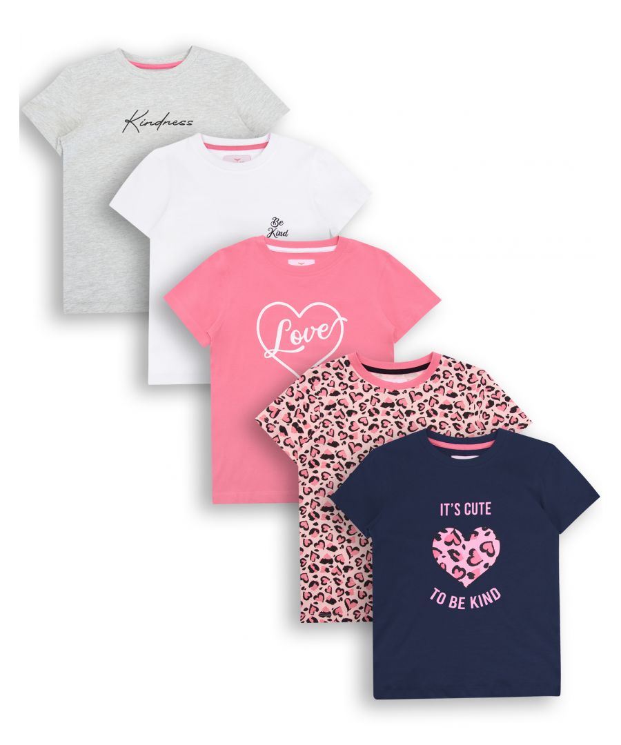 This five pack of cotton t-shirts from Threadgirls features a crew neck and a range of cute graphic prints. Team with jeans or legging for a smart, casual look. Other colours and packs sizes are also available.