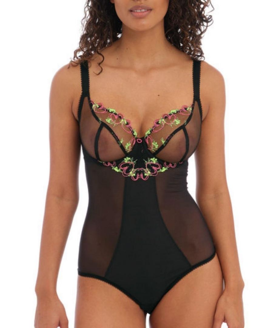 Freya Loveland Body. With a plunge neck, double mesh layered front panel and smooth finish. Semi-sheer side panels to flatter shape. Product is made of 82% Nylon/Polyamide, 8% Elastane, 10% Polyester and is recommended hand-wash only.