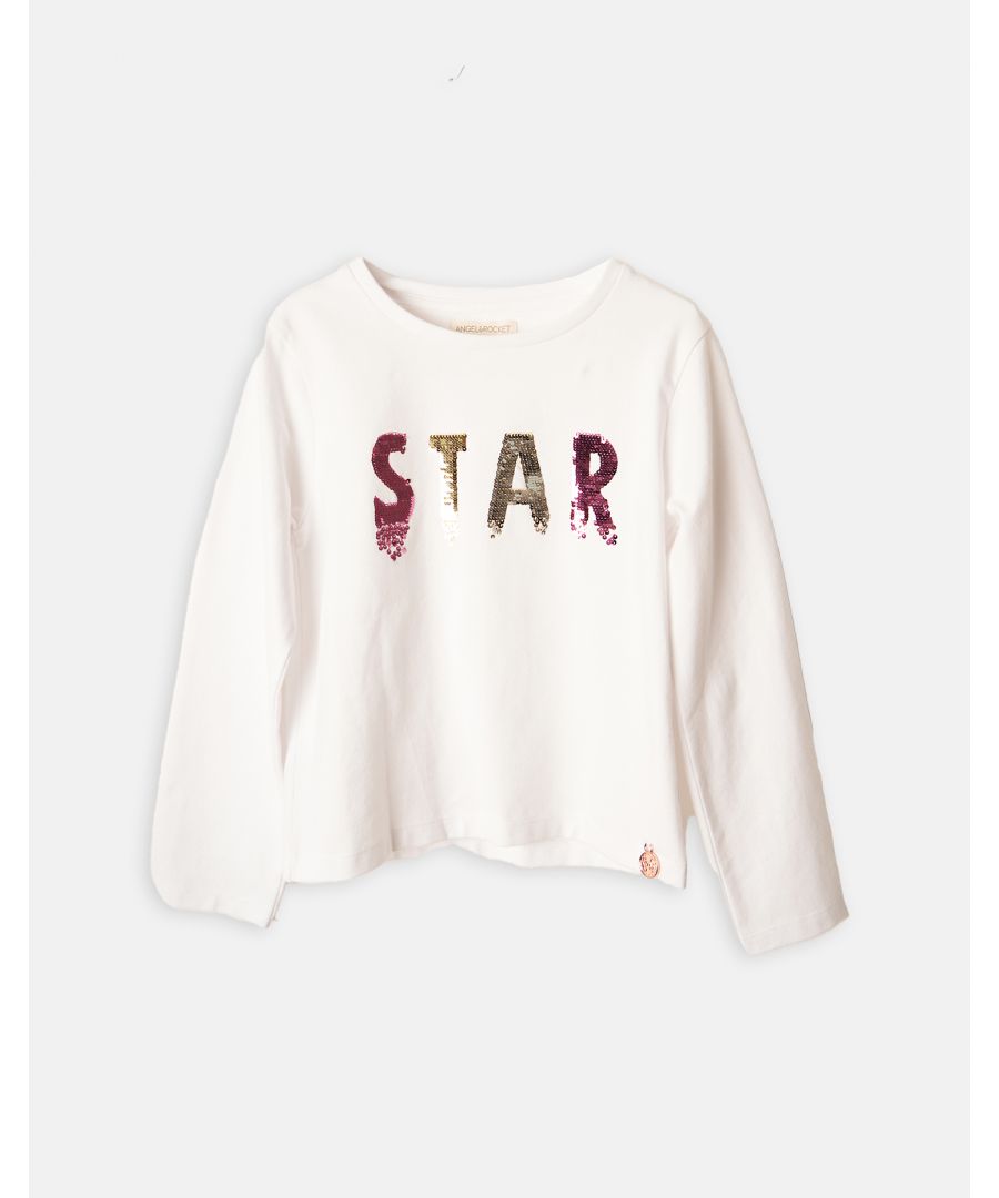 This long sleeve top is perfect for your shining star. made with super soft cotton jersey with sequin embellished slogan. this top will take you through the seasons   About me: 95% Cotton 5% Elastane Look after me: Think planet. wash at 30c.