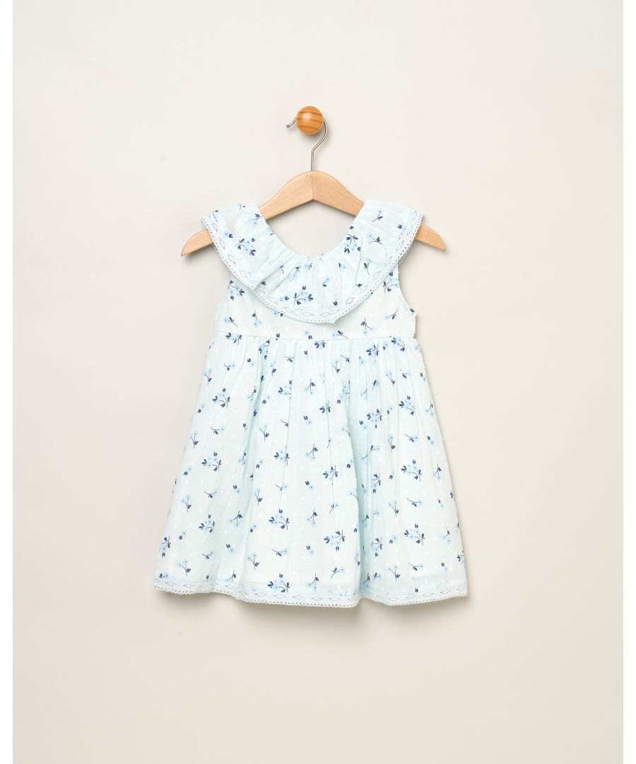 Rock A Bye Baby Girls Floral Print Frill V-neck Dress and Headband Outfit Set - Sky Blue - Size 9-12M