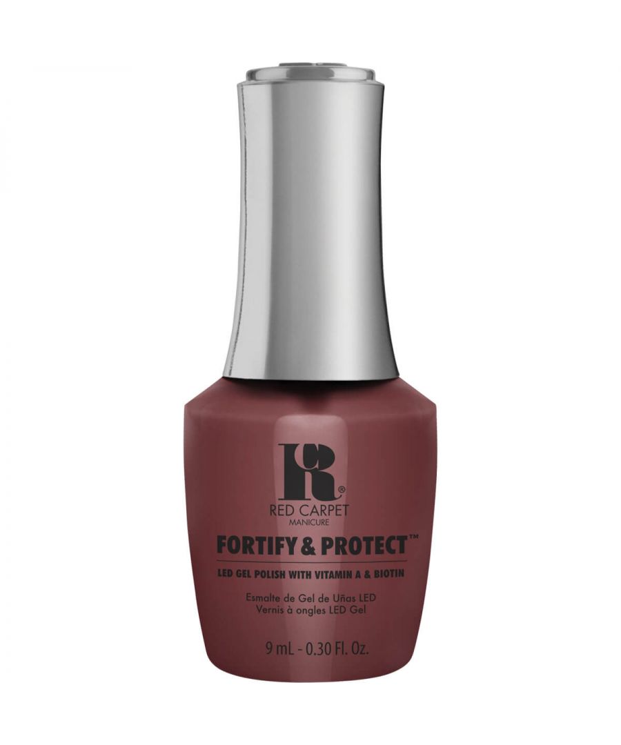 LED gel polish\n\n\n\n\n\nMauve creme gel polish\n\nUnique vitamin-rich formula\n\nProfessionally designed brush\n\nStreak-free and even application\n\nApplication lasts up to 21 days\n\nSalon-standard results at home\n\n\n\n\n\nThe uniquely formulated Fortify & Protect range is enriched with vitamins to protect nails and encourage healthy nail growth. The LED gel polish is easily applied with the professionally designed brush, ensuring even and streak-free application every time. Use with the Red Carpet Manicure Fortify & Protect Base Coat and Top Coat for best results.\n\n\n\n\n\nRed Carpet Manicure Behind The Camera 9ml